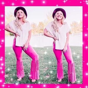 Pink fringe flare pants